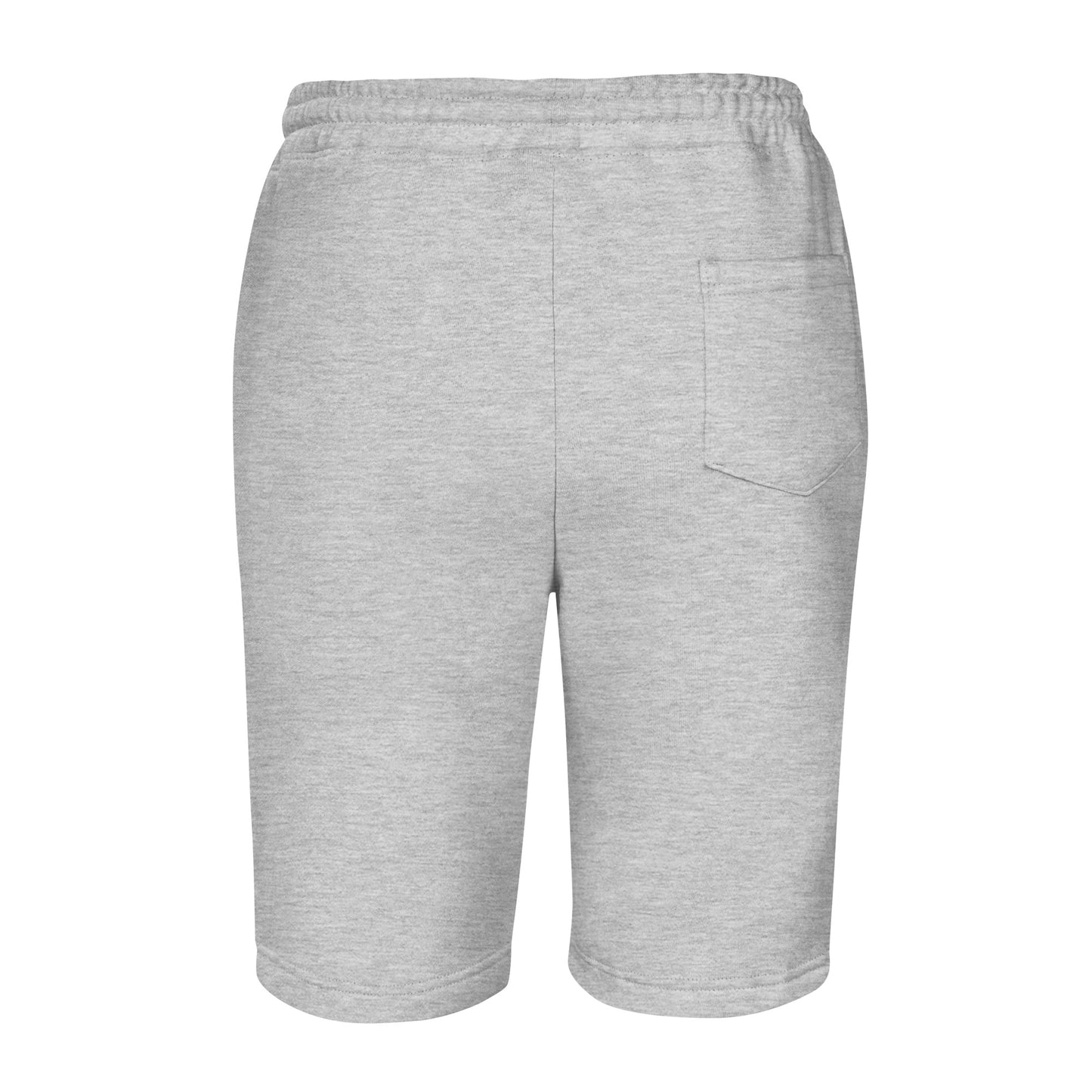 men’s fleece shorts back view in soft gray fabric, showcasing comfortable fit and elastic waistband.